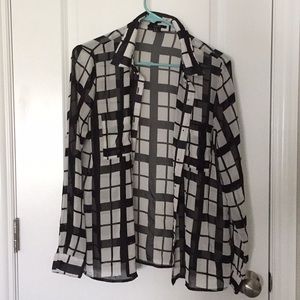 Black and white sheer button up
